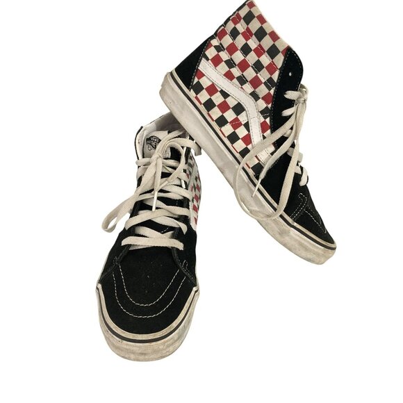 Vans Kids Size 6.5  Sk8-Hi black Red White canvas Checkerboard Hi-Top Sneakers - Picture 1 of 8